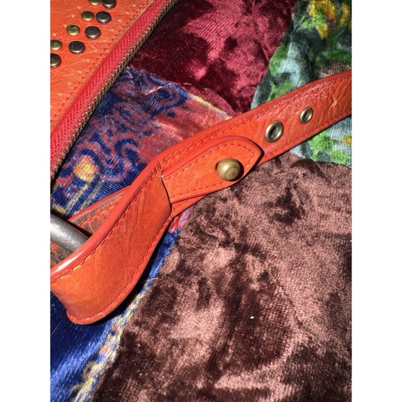 Vtg NORDSTROM Rust studded with zipper handbag Purse Leather Boho Paisley Bag - Picture 3 of 7
